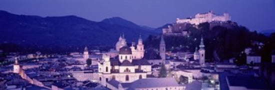 Austria Salzburg Panoramic view of the city in dusk Canvas Art - Panoramic Images (36 x 12)