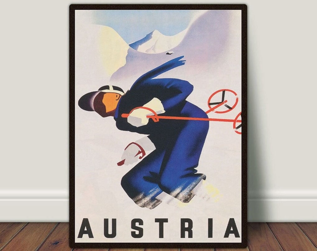 Austria Ski Art, Vintage Ski Poster, Vintage Wall Art, Skier Print ...