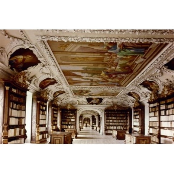 Austria Stift Kremsmunster Benedictine Abbey Theological Library with Ceiling Museum Interiors Print - 18 x 24 in.