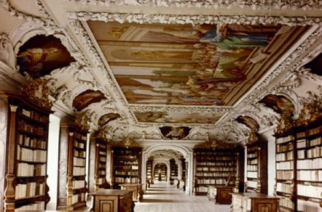 Austria Stift Kremsmunster Benedictine Abbey Theological Library with ceiling Museum Interiors Canvas Art -  (18 x 24)