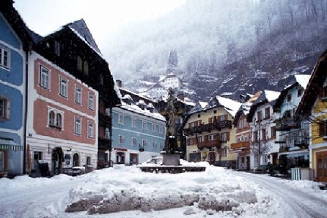 Austria Town Center in Winter Canvas Art - Walter Bibikow DanitaDelimont (36 x 24)