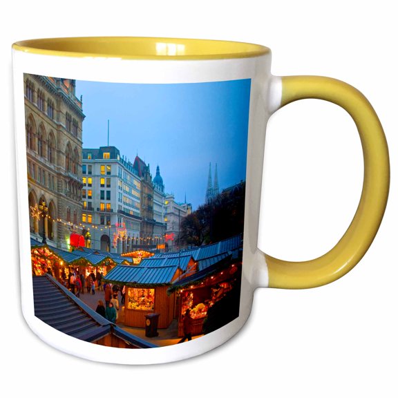 3drose, Austria, Vienna, Christmas Market on Town Hall Square - Eu03 Mgl0040 - Miva Stock, 11oz Two-tone Yellow Mug