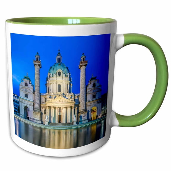 3drose, Austria, Vienna, Karskirche, St. Charles Church, at Dawn., 11oz Two-tone Green Mug