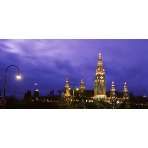 Austria Vienna Rathaus night Canvas Art - Panoramic Images (24 x 12)