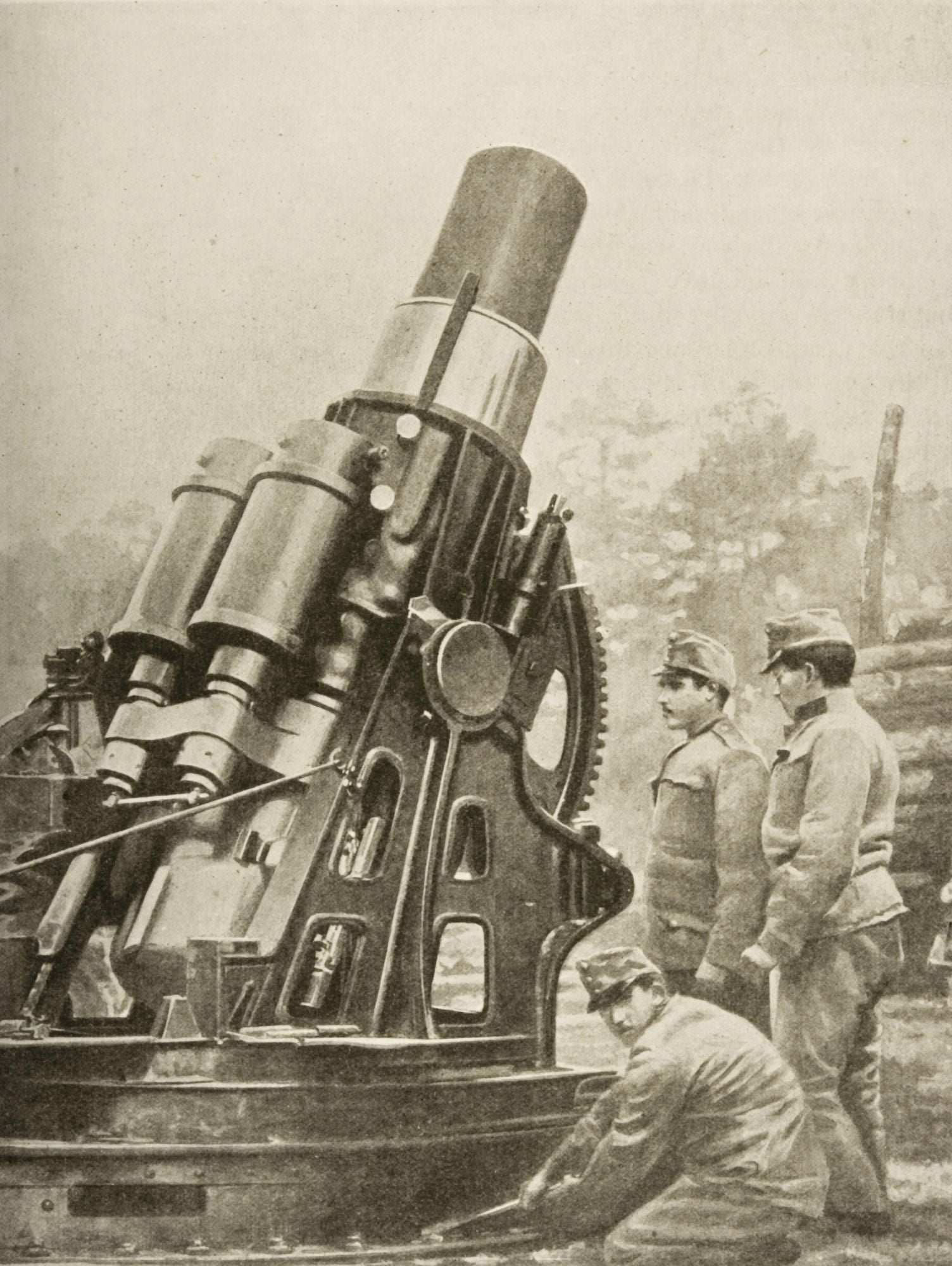Austrian 12-Inch Siege Howitzer And Mount Weighing Over 28 Tons Manufactured By Skoda Fired 1000 Pounds Shell Canvas Art - Ken Welsh Design Pics (26 x 34)