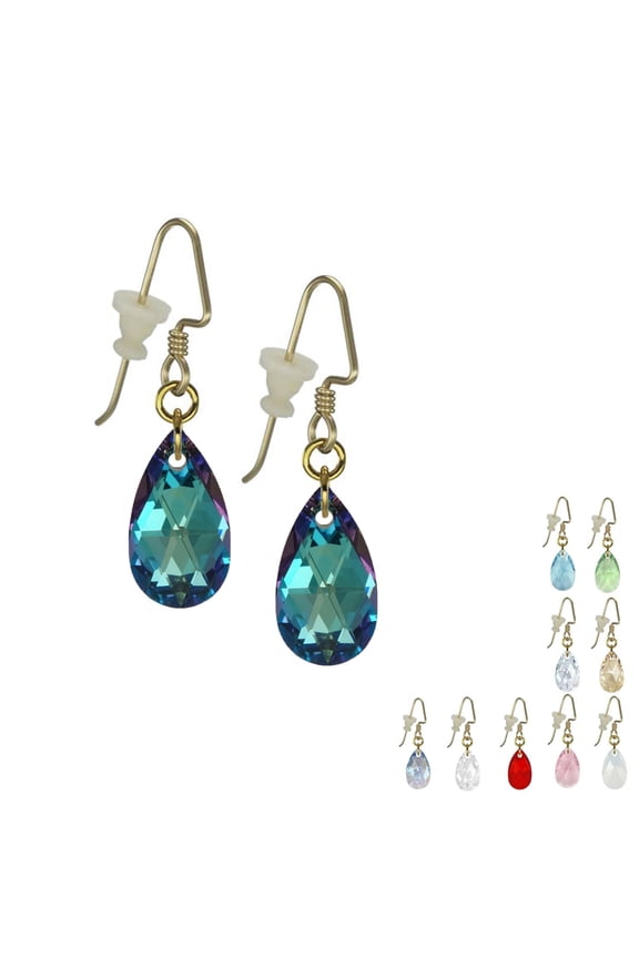 Austrian Crystal 16mm Teardrop Earrings With 14K Gold Filled Earwires - Bermuda Blue AB