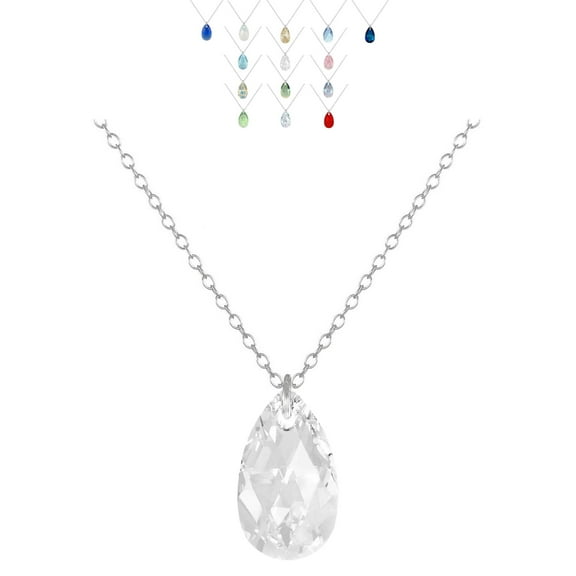 Austrian Crystal 16mm Teardrop Sterling Silver Necklace – 16 Inch -Clear