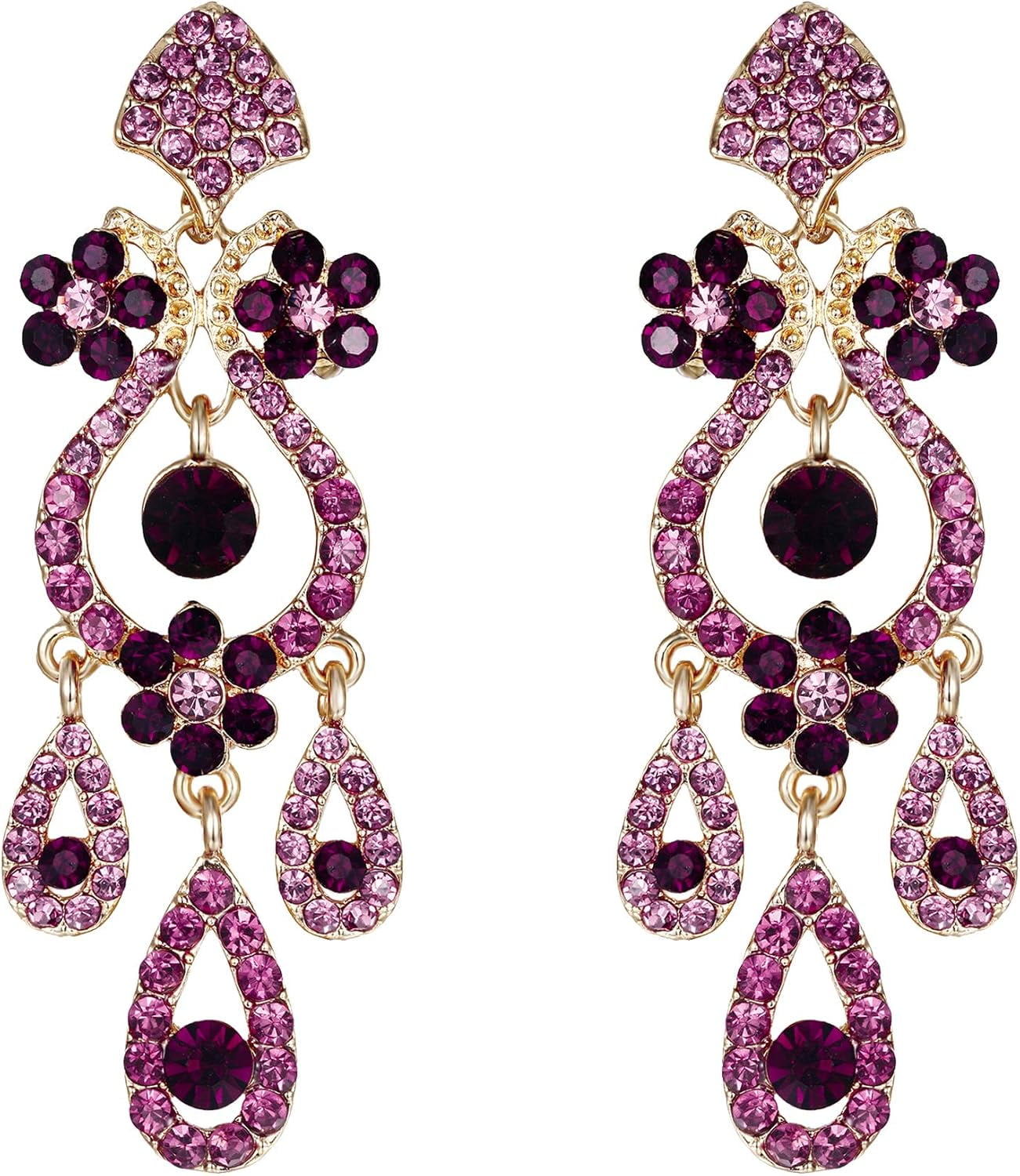 Austrian Crystal Bridal Flower Vase Chandelier Dangle Earrings3.1 inch