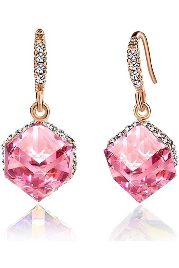 Austrian Crystal Cube Drop Dangle Earrings For Women 14K Gold Plated Hypoallergenic Jewelry[Z1]