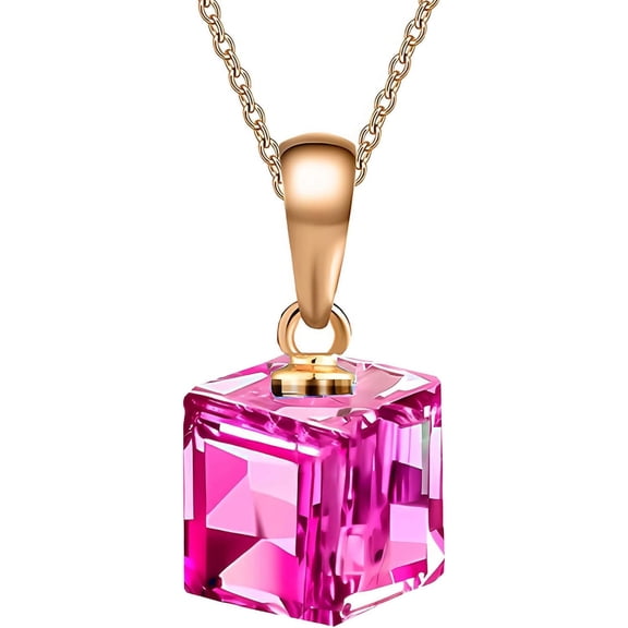 Austrian Crystal Cube Pendant Necklaces For Women 14K Gold Plated Hypoallergenic Dainty Jewelry[Z1681]