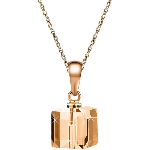 Austrian Crystal Cube Pendant Necklaces For Women 14K Gold Plated Hypoallergenic Dainty Jewelry[Z1683]