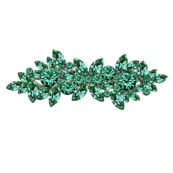 Austrian Crystal Hair Barrettes, Green Rhinestone Flower Hairpins Hair Clips, Sparkly Hairgrip Hair Headwear Accessories for Women Girls
