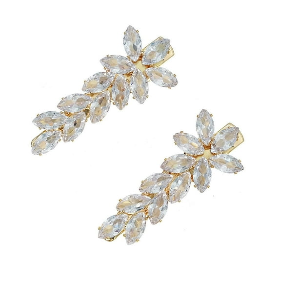 Austrian Crystal Hair Clips, 2 Pcs Sparkly Gold Rhinestones Hairpins Flower Barrettes, Elegant Metal Hairgrip Hair Headwear Wedding Accessories for Women Girls