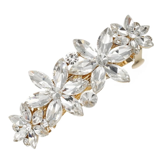 MUCHENGGIFT Austrian Crystal Hair Clips, White Sparkly Rhinestones Hairpins Barrettes, Cryatal Hollow out Flower Hairgrip Hair Headwear Hair Accessories for Women Girls