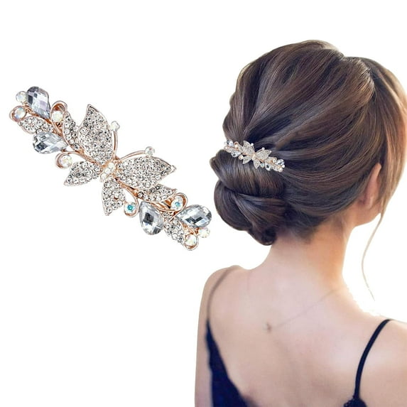 Austrian Crystal Hair Clips, White Sparkly Rhinestones Hairpins Barrettes, Cryatal Hollow out Flower Hairgrip Hair Headwear Hair Accessories for Women Girls