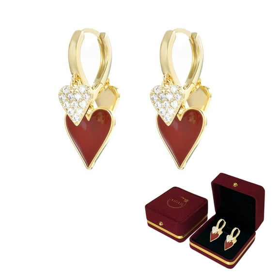 Austrian Crystal Heart Drop Leverback Earrings for Women Fashion Dangle Earring 14K Rose Gold Plated Hypoallergenic Jewelry