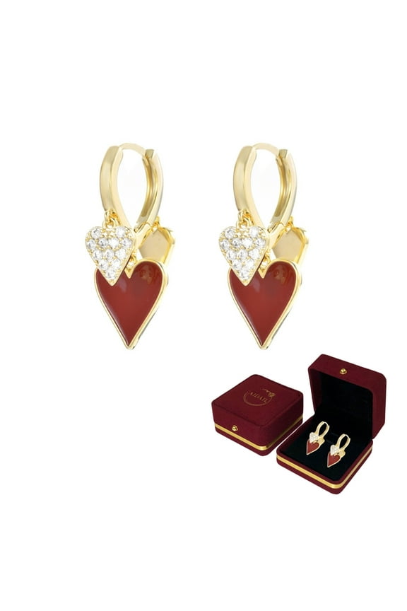 Austrian Crystal Heart Drop Leverback Earrings for Women Fashion Dangle Earring 14K Rose Gold Plated Hypoallergenic Jewelry