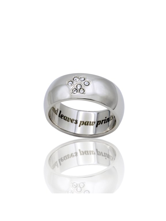 Austrian Crystal Paw Print Stainless Steel Ring Jewelry for the Pet Lover Women Men size 6
