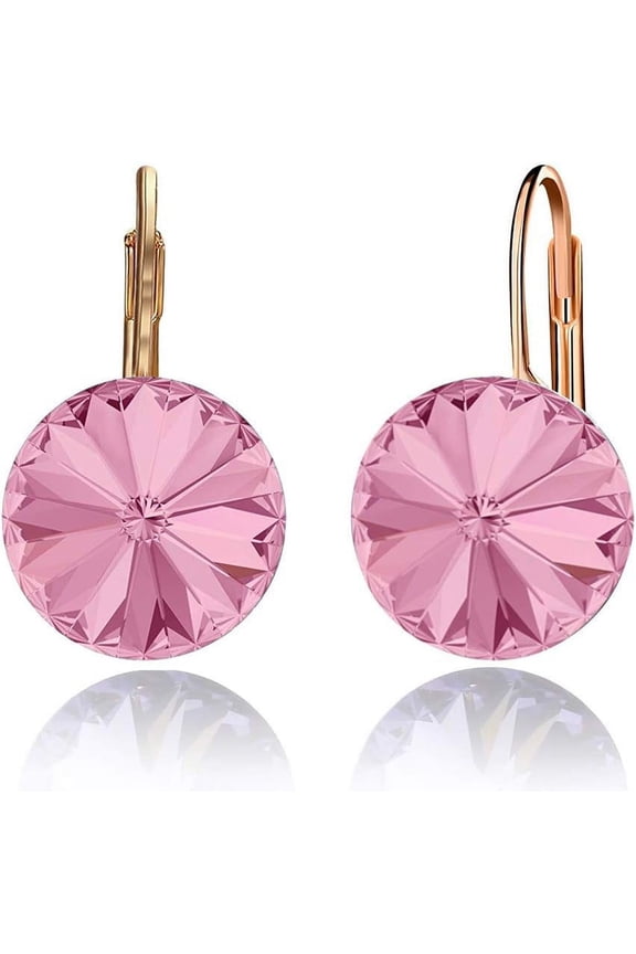 Austrian Crystal Round Drop Earrings for Women 14K Gold Plated Hypoallergenic Leverback Hoop Earrings