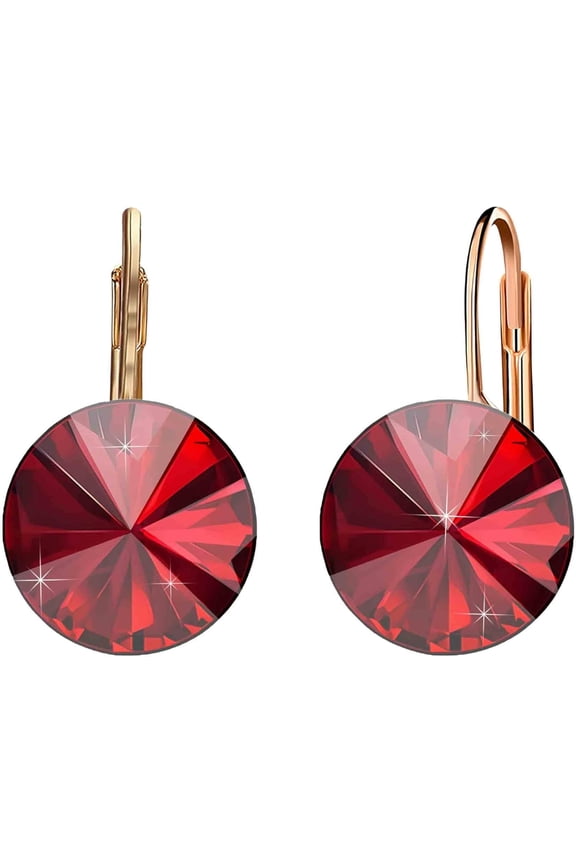 Austrian Crystal Round Drop Earrings for Women 14K Gold Plated Hypoallergenic Leverback Hoop Earrings