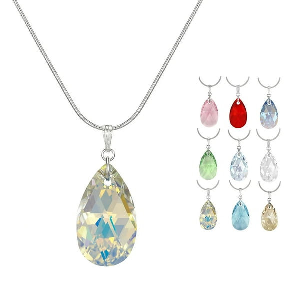 Austrian Crystal Teardrop Sterling Silver Snake Chain Necklace - Aurora Borealis (AB)