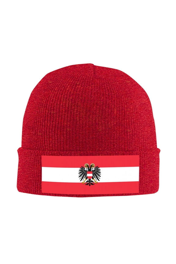Austrian Flag Beanie Hat Men Women Warm Printed Cap Knit Beanies Hats Outdoor Winter Red
