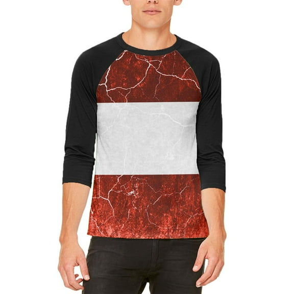 Austrian Flag Distressed Grunge Mens Raglan T Shirt White-Black X-LG