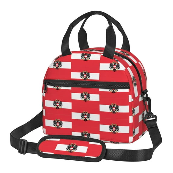 Austrian Flag Insulated Adults Lunch Bag with Removable Shoulder Strap&Front Pocket Lunch Tote Box Reusable Cooler Bag