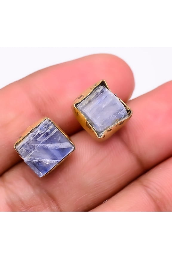 Austrian Kyanite Rough Silver Plated Earring Jewelry 0.4" LE-4725