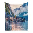 thumbnail image 1 of Austrian Soft Flannel Fleece Throw Blanket, Foggy Autumn Sunrise in Hallstatt Lake by Mountains Idyllic Village Destination, Cozy Plush for Indoor and Outdoor Use, 50" x 70", Multicolor, by Ambesonne, 1 of 5