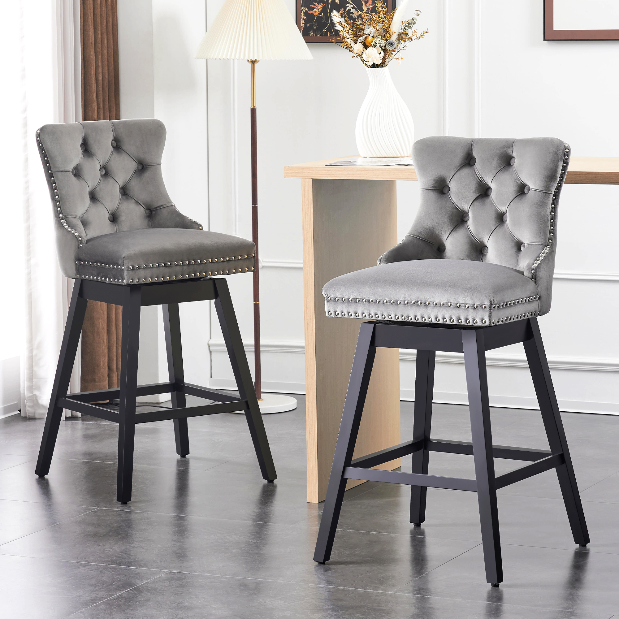 Noble House Pico Light Grey Fabric Counter Stools (Set of 2)
