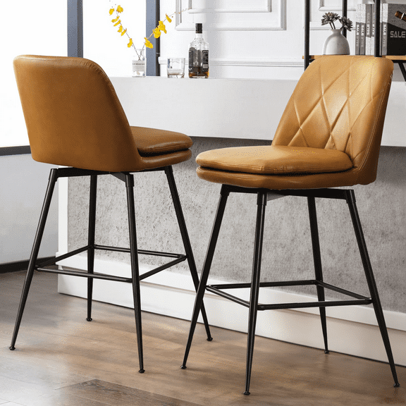 Austuff Bar Stools Set of 2 Barstools Faux Leather Swivel Bar Stools for Kitchen Island (29", Brown)