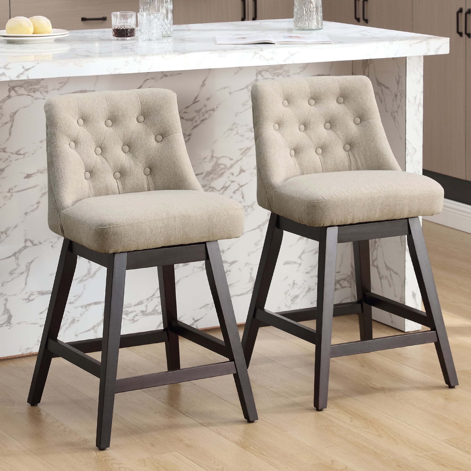 Austuff Barstool Chairs Set of 2 26 Fabric Swivel with Back for Kitchen Island Beige Walmart