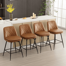 Austuff Bar Stools Set of 4 Faux Leather Swivel Counter Height Bar Stools for Kitchen Island (26", Brown)