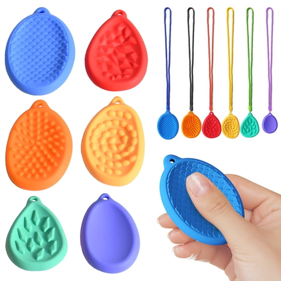 Ausuagr Fidget Toys Sensory Stone with Lanyard Chain Stocking Stuffers for Kids, 6 Pack Worry Stone for Autism ADHD Teens Anxiety Relief, Quiet Fidgets Stress Toys for Classroom Gift