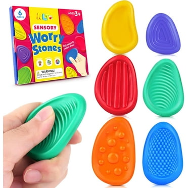 Ausugar Fidget Toys Sensory Stone for Kids: 6 Pack Textured Soft Worry Stone for Autism Kids Calming - Fidget Stress Toys for Students Anxiety Relief - Small Prizes Fidget Toys