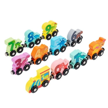Ausugar Wooden Train Set with Dinosaur Toys, Christmas train Matching and Magnetic Number Train Learning Toys, Fine Motor Skill Educational Toy Gift for 3 4 5 Years Old Kids