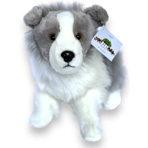 Auswella Grey Coated Border Collie Plush Animal- Stuffed Animal Plushies