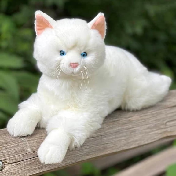 Auswella: Your 19-Inch Plush White Floppy Pose "Toy Cat" Companion-Faux Stuffed Plushie Cat Bianca 23" Including Tail