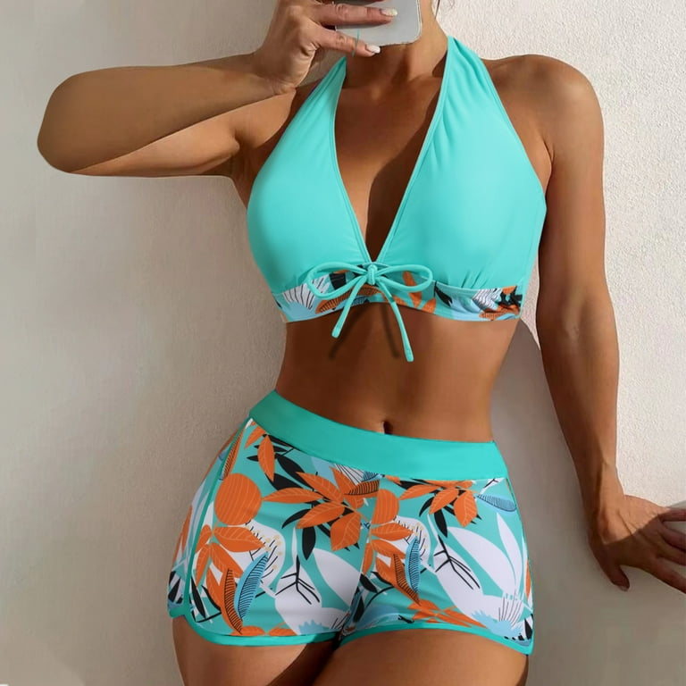 Ausyst Bikini Sets For Women Sexy With Chest Pad Without Underwire Print  Deep V High-waisted Patchwork Swimming Trunks Split Swimsuit Summer  Clearance 