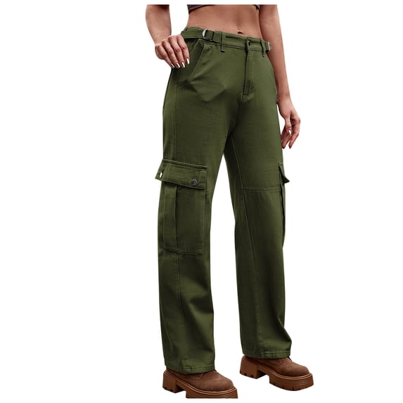 Ausyst Cargo Pants Women Mid-waist Pocket Denim Overalls Casual Pants In Spring And Summer Clearance