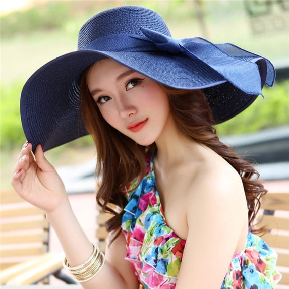 Ausyst Cowgirl Hat Classic Women Big Sun Floppy Wide Hats New Bowknot Folding Beach Cap Hat on Clearance