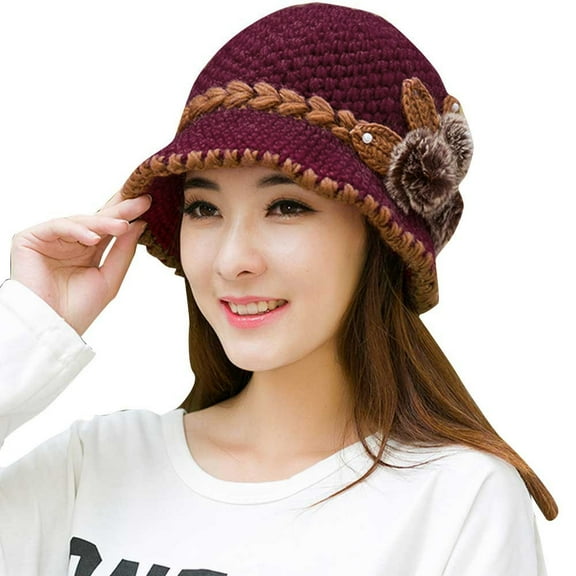 Ausyst Hats Clearance! Fashion Women Lady Winter Warm Crochet Knitted Flowers Decorated Ears Hat Hot