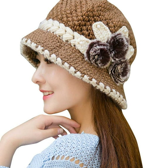 Ausyst Hats Clearance! Fashion Women Lady Winter Warm Crochet Knitted Flowers Decorated Ears Hat