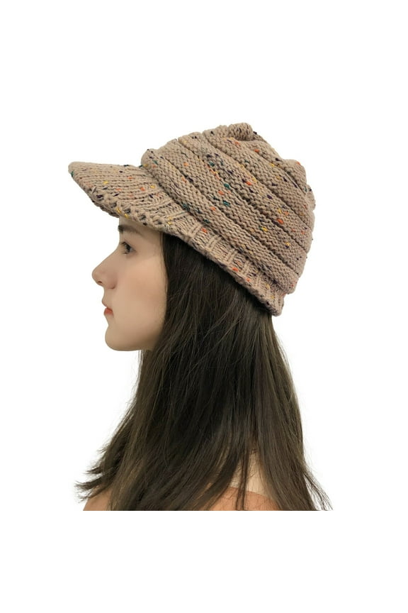 Hats Clearance! Women Multicolor Stitching Outdoor Plush Hats Crochet Knit Beanie Cap Peaked Cap