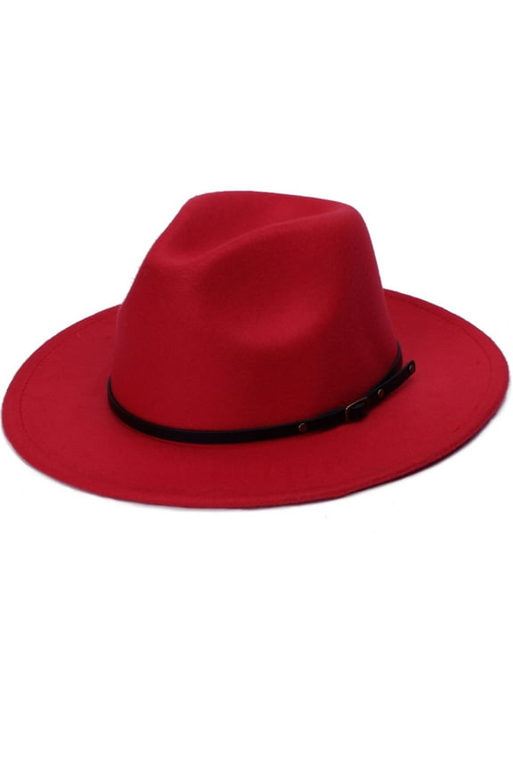 Hats Clearance! Womens Fashion Classic Wide- Floppy Panama Hat Belt Buckle Wool Fedora Hat