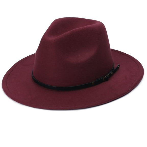 Ausyst Hats Clearance! Womens Fashion Classic Wide- Floppy Panama Hat Belt Buckle Wool Fedora Hat