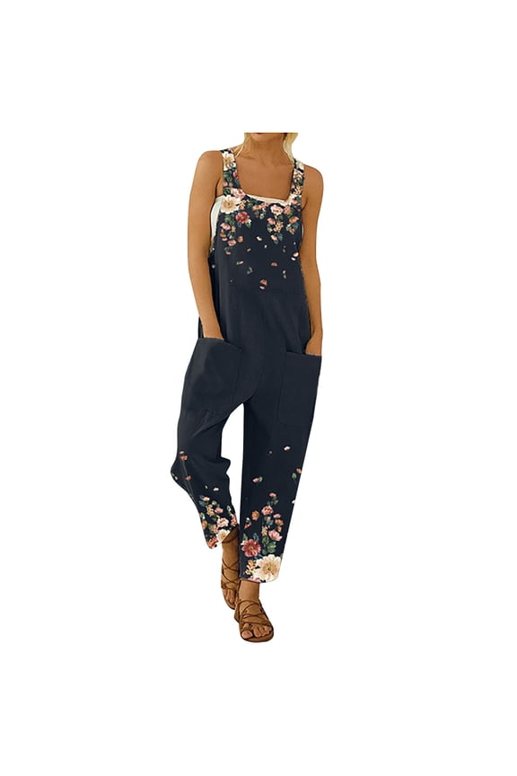 Jumpsuits for Women Fashion Casual Bib Pantss Overalls Rompers Printed Buttons Suspender Jumpsuit Summer Baggy Rompers Clearance