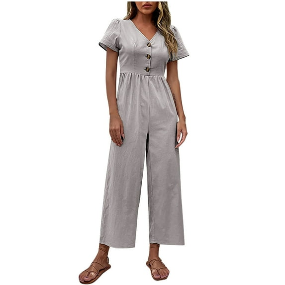 Ausyst Jumpsuits for Women Summer Casual Sexy Short Sleeve Solid Color Bib Pantss Jumpsuits Summer Baggy Rompers Clearance
