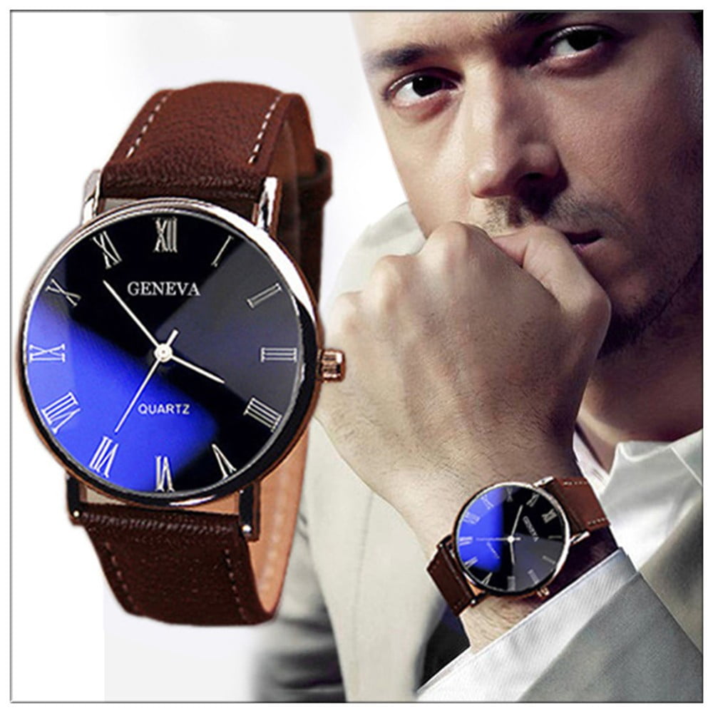 Ausyst Men's Watch Fashion Luxury Faux Leather Mens Quartz Analog Watch